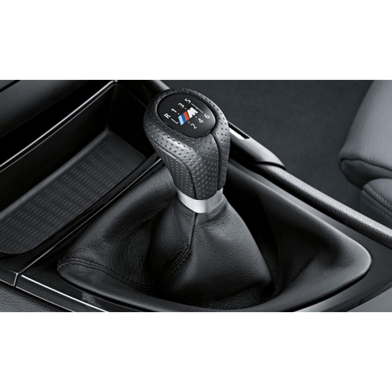 Pommeau de levier de vitesses gainé cuir avec insert décoratif chromé BMW  Série 3 E90 E91 E92 E93