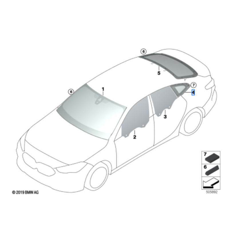 Vitre latérale arrière fixe (côté au choix) BMW Série 2 F44