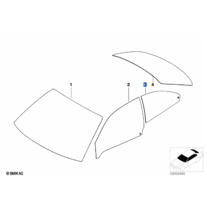 Vitre latérale arrière (déflecteur) côté au choix BMW Série 3 E46 Coupé