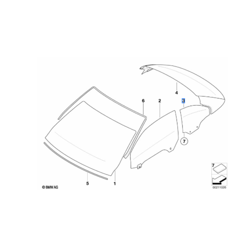 Vitre latérale arrière fixe côté droit BMW Série 3 E93 Cabriolet