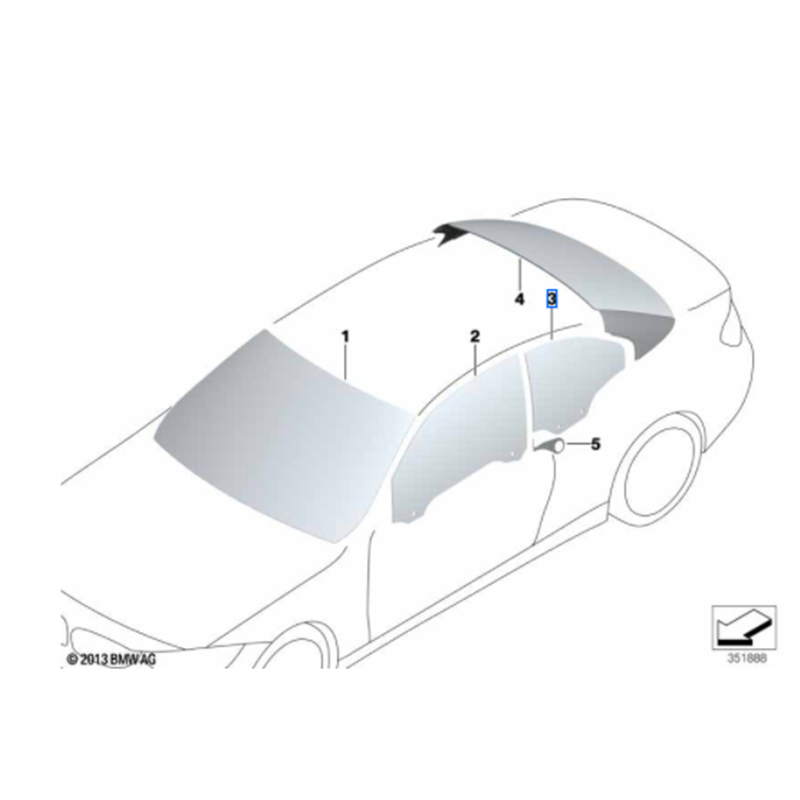 Vitre latérale arrière (côté au choix) BMW Série 4 F33 Cabriolet