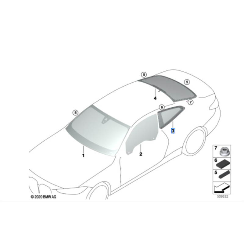 Vitre latérale arrière (côté au choix) BMW Série 4 G23