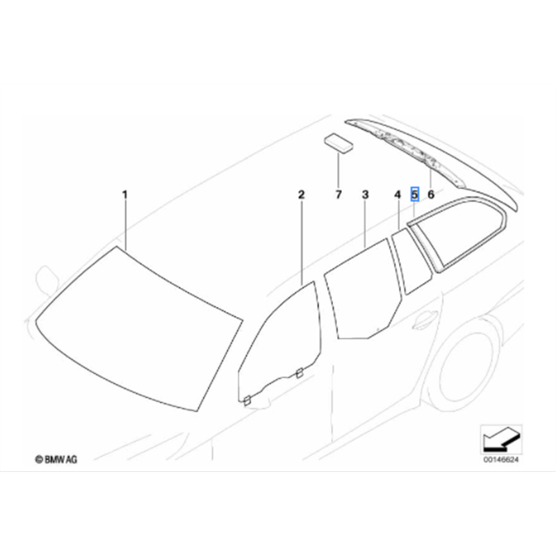 Vitre latérale vert avec joint (côté au choix) BMW Série 5 E61