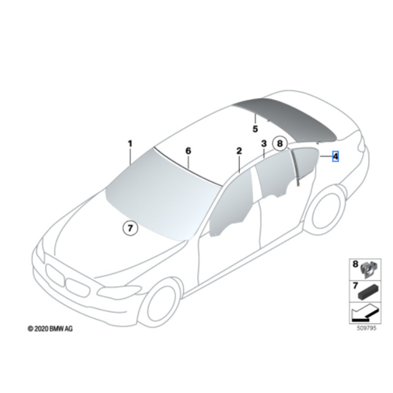 Vitre latérale arrière fixe (côté au choix) BMW Série 5 F10