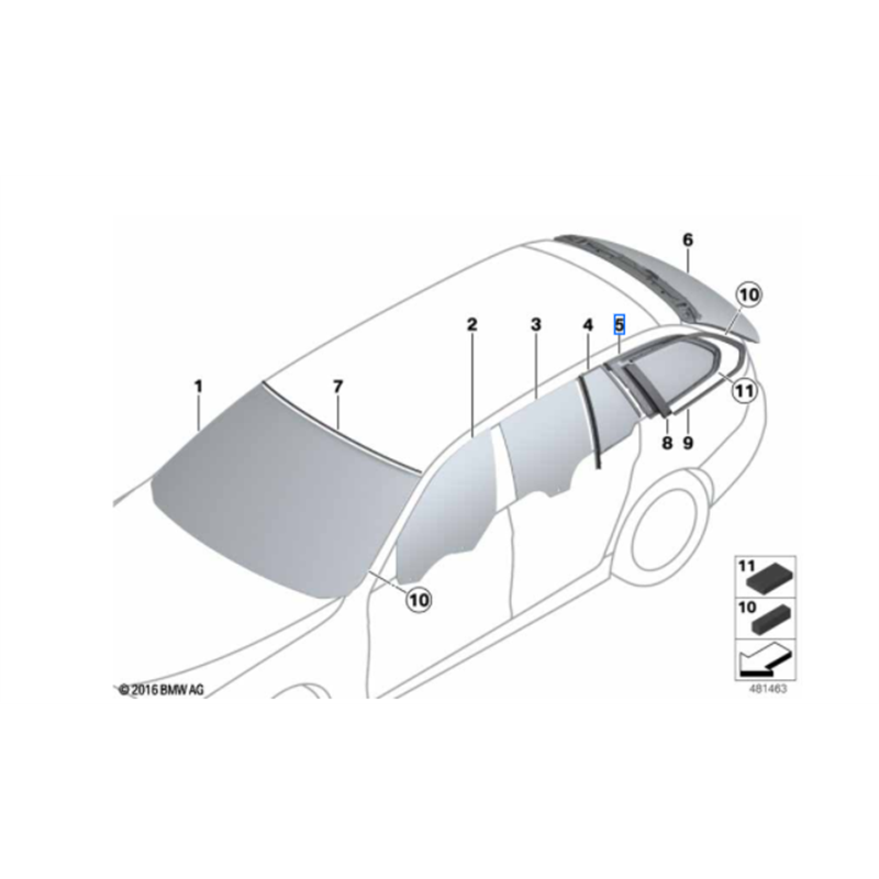 Vitre latérale arrière fixe gauche BMW Série 5 F11