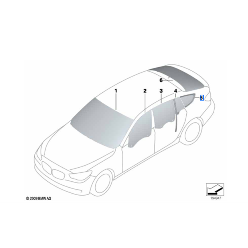 Vitre latérale arrière fixe (côté au choix) BMW Série 5 F07 GT