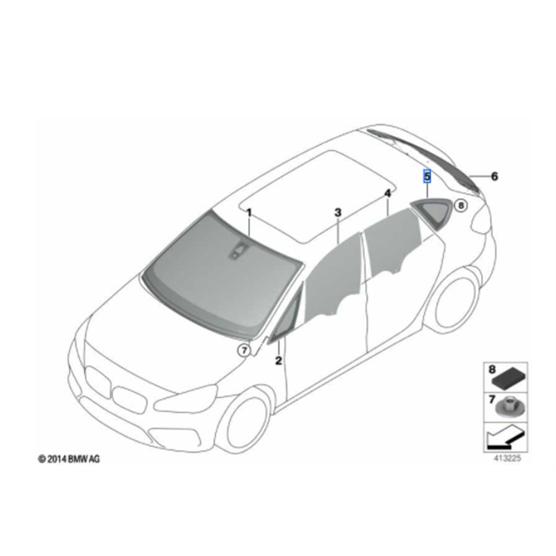 Vitre arrière latérale fixe (côté au choix) BMW Série 2 F45 Vitre arrière latérale fixe (côté au choix) BMW Série 2 F45