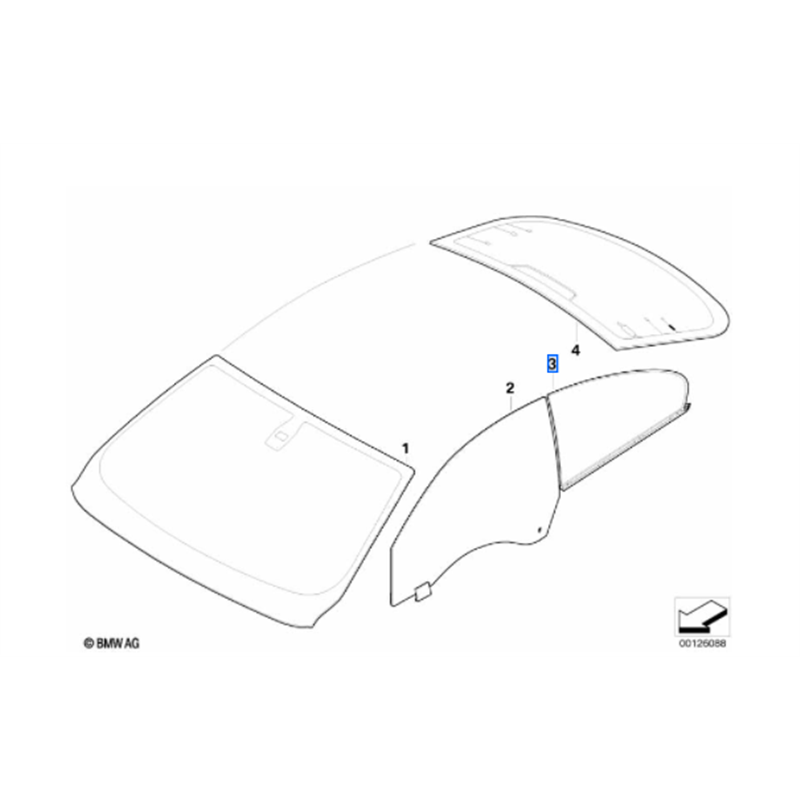 Vitre latérale arrière fixe (côté au choix) BMW Série 6 E63