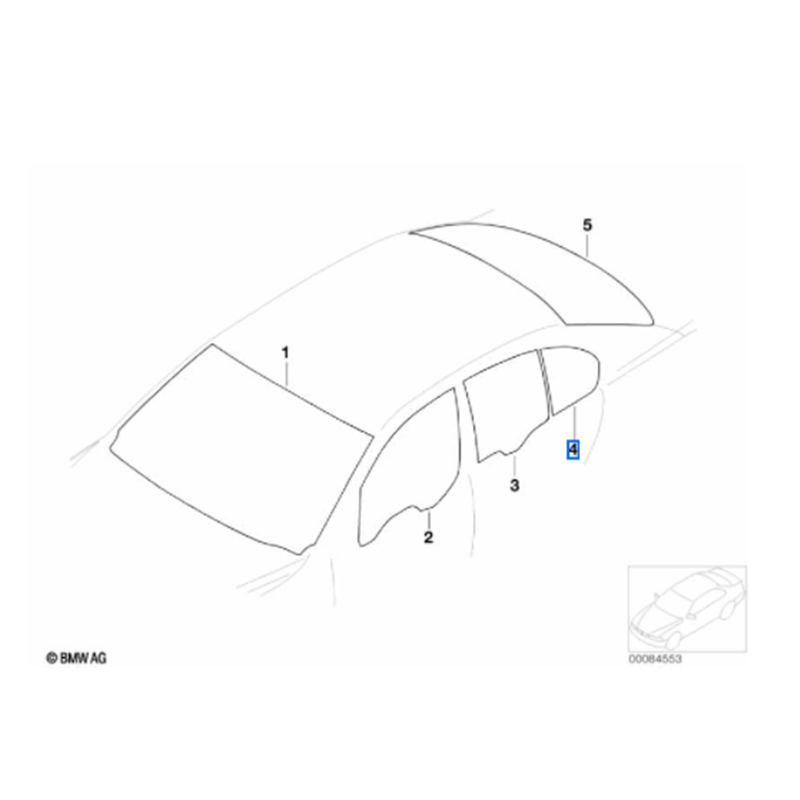 Vitre latérale arrière fixe (côté au choix) BMW Série7 E65