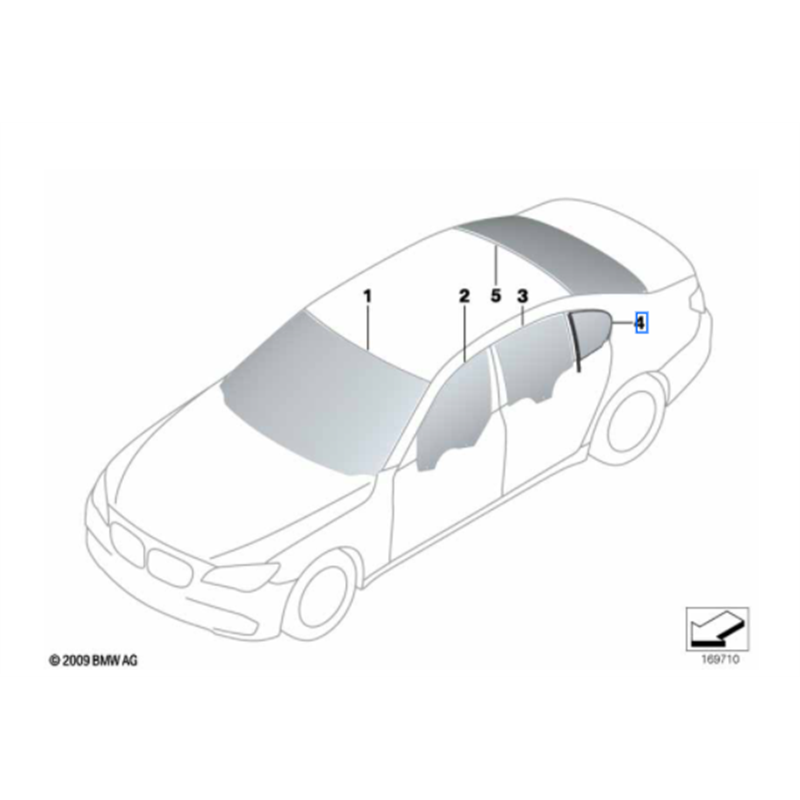 Vitre latérale arrière fixe porte (côté au choix) BMW Série 7 F02 & F04