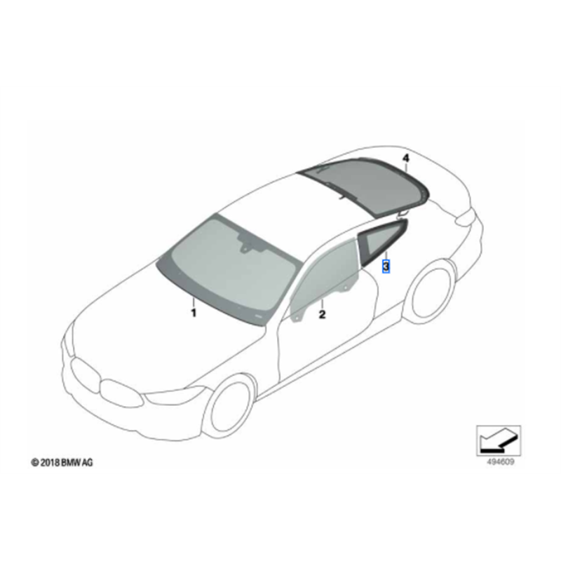 Vitre latérale arrière fixe (côté au choix) BMW Série 8 G14