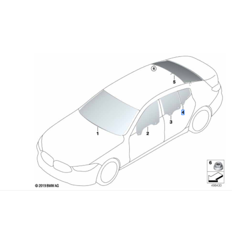 Vitre latérale arrière fixe porte (côté au choix) BMW Série 8 G16 Gran Coupé