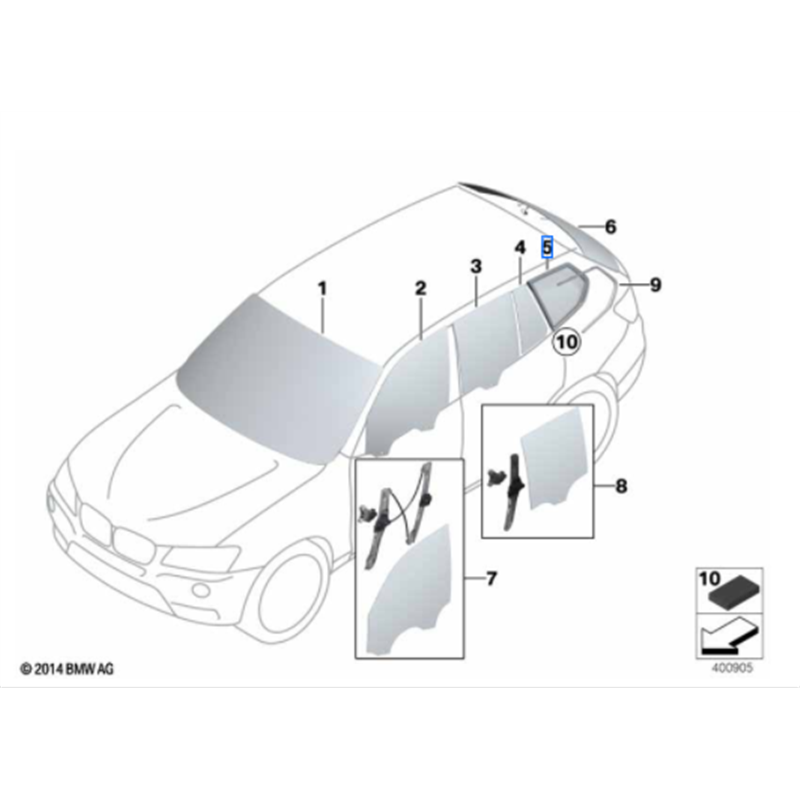 Vitre latérale arrière fixe teintée (côté au choix) BMW X4 F26