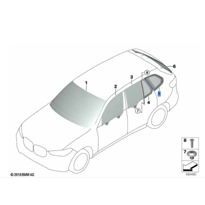 Vitre latérale fixe arrière (côté au choix) BMW X5 G05