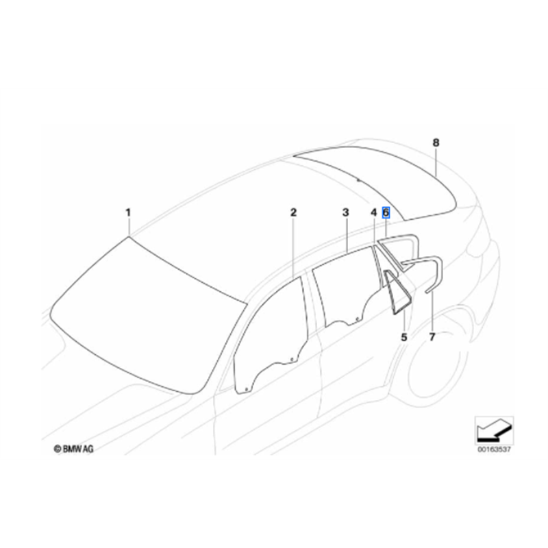 Vitre latérale arrière fixe (côté au choix) BMW X6 E71