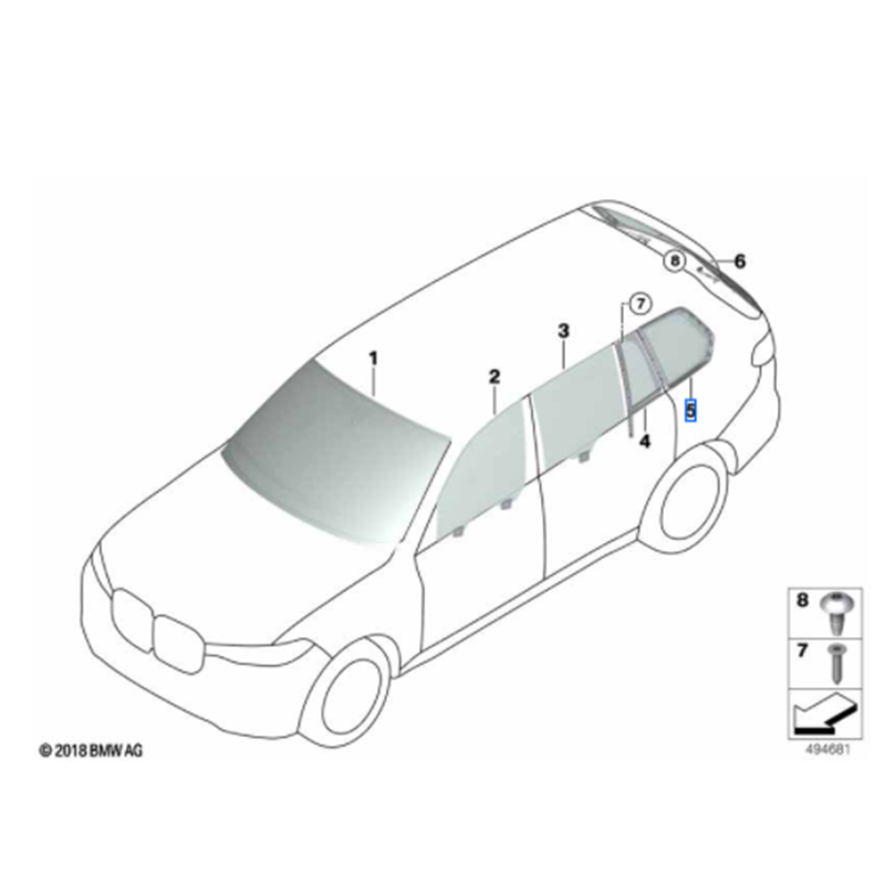 Vitre latérale arrière fixe (côté au choix) BMW X7 G07