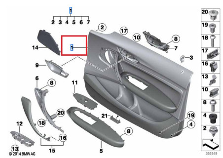 Garniture Poignée Porte Intérieure BMW X1 E84 - Lot De 2, Noir - Remplace 51412991775/51412991776