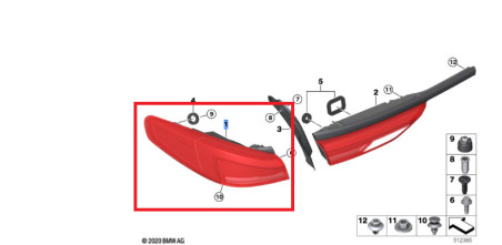 Feu Arrière Latéral Gauche BMW G20 G28 - Occasion, Référence 7420449