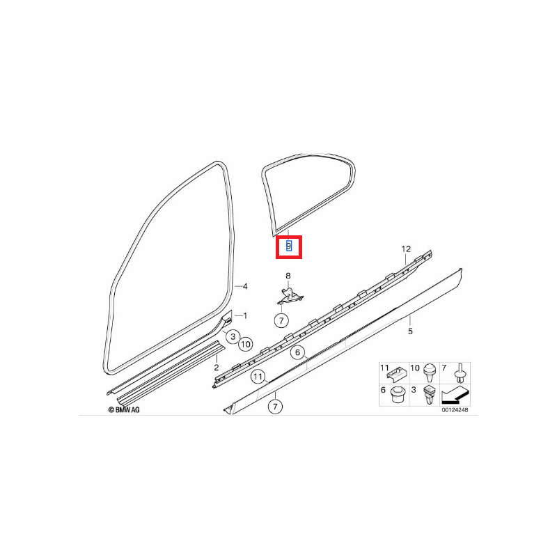 Joint vitre custode arrière pour BMW Série 3 E46 Compact Coté Arrière coté passager