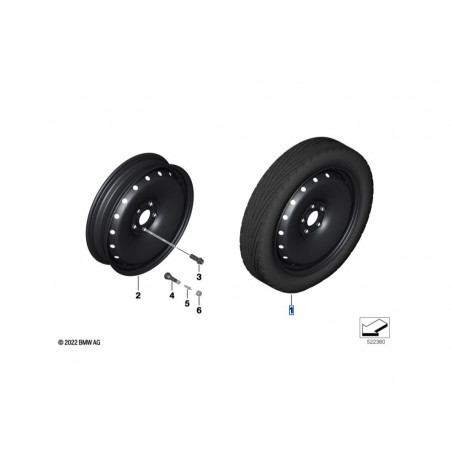 Kit Roue De Secours Galette 17" Pour BMW X1 F48 – Avec Cric, Clé Et Sac, Pneu 135/90R17