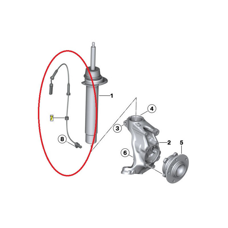 Capteur ABS Vitesse Roue Essieu Avant BMW Série 3 E90 E91 E92 - Référence 34526764858