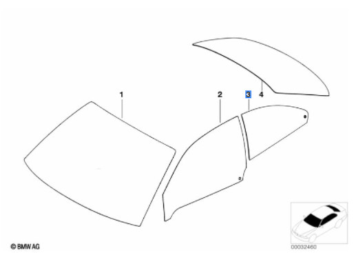 Vitre latérale arrière (déflecteur) côté au choix BMW Série 3 E46 Coupé