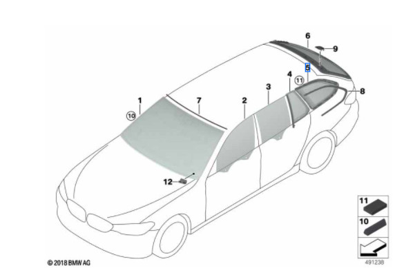 Vitre latérale arrière fixe teintée (côté au choix) BMW Série 5 G31