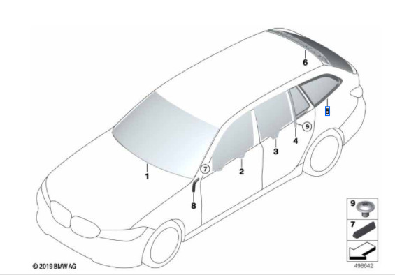 Vitre latérale arrière fixe (côté au choix) BMW Série 3 G21