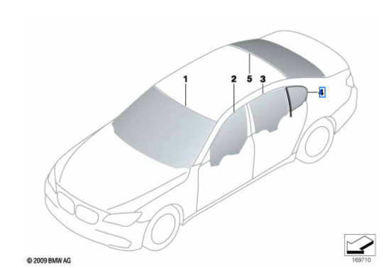Vitre latérale arrière fixe (côté au choix) BMW Série 7 F01 &  F04 Hybrid