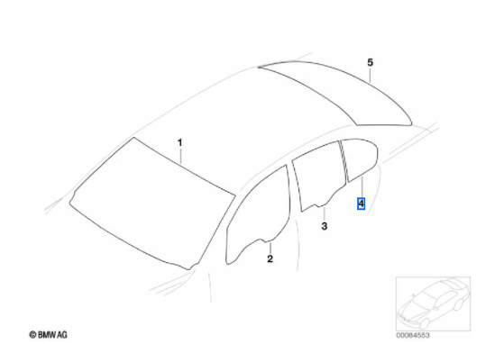 Vitre latérale arrière fixe (côté au choix) BMW Série7 E65 E66