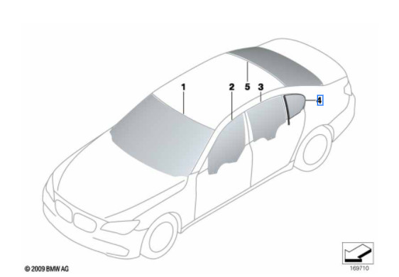 Vitre latérale arrière fixe porte (côté au choix) BMW Série 7 F02 & F04