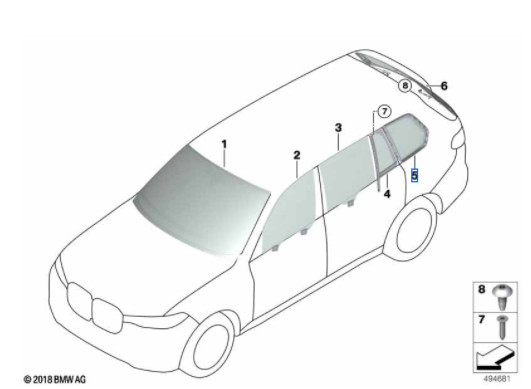 Vitre latérale arrière fixe teintée (côté au choix) BMW X7 G07