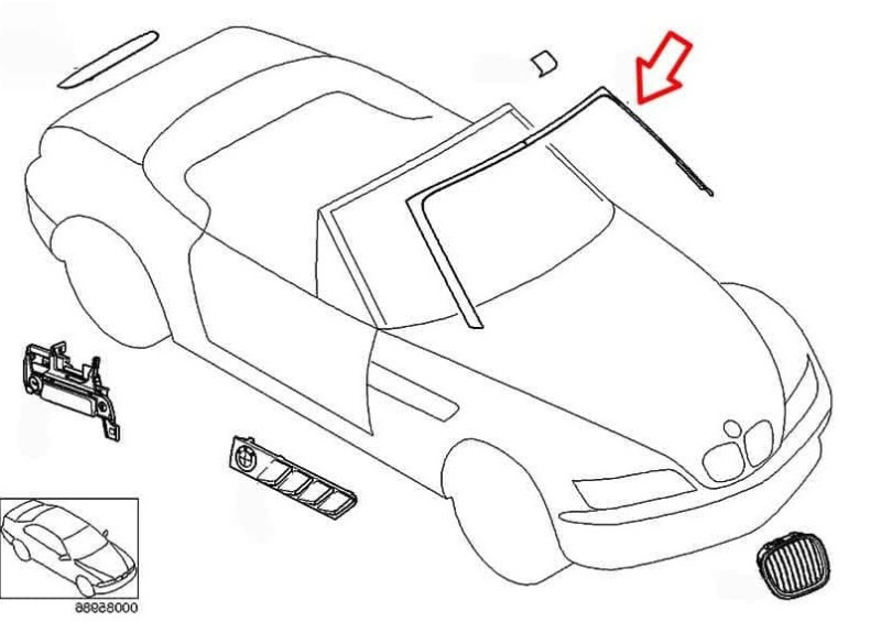 Caches chromés de montant de pare-brise pour BMW Z3