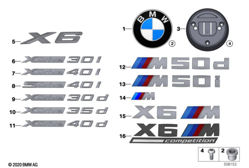 Logo de porte / HAYON BMW X6 E71 F16 G06