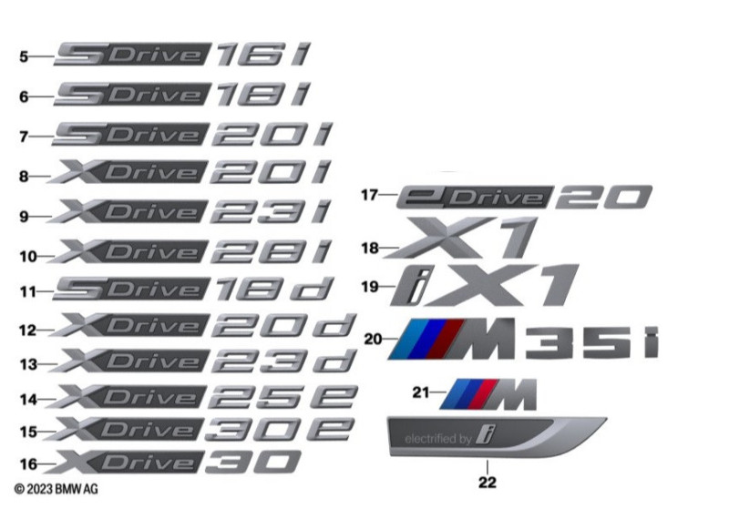 Logo de porte avant / aile / hayon au choix BMW X1 E84 F48 U11 iX1