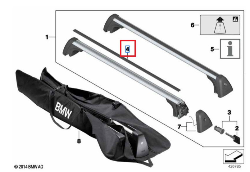 Moulures caoutchouc (jeu de 2)  pour barres de toit verrouillables BMW Série 5 G30 G31