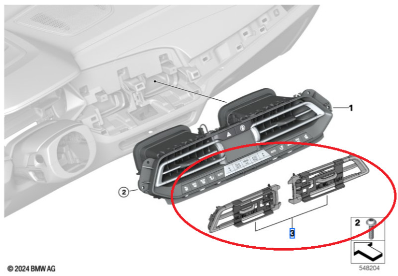 Jeu de grilles d'aération centrale (CHROME) pour BMW X5 G05