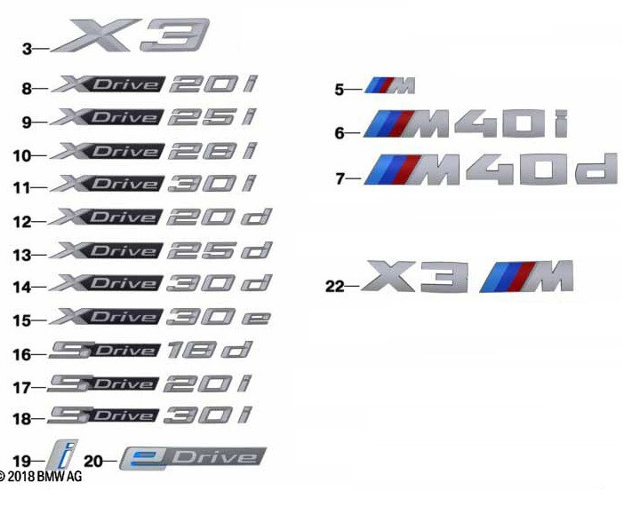 Logo de hayon BMW X3 E83 F25 G01